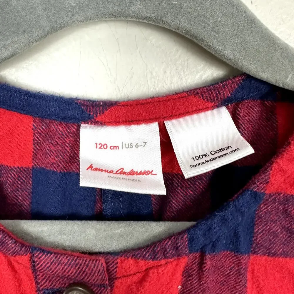 Hanna Andersson Buffalo Plaid Check Jumpsuit Blue Red One Piece PJs Pajamas 6 7